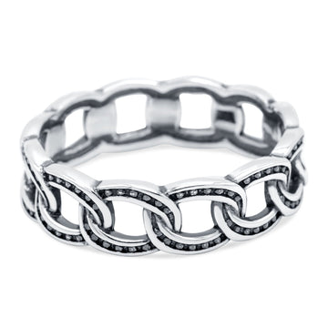 Chain Oxidized Band Solid 925 Sterling Silver Thumb Ring (6mm)